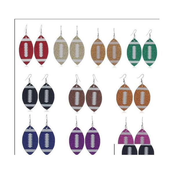 Dangle Lustre À La Mode Feuilles Pu Cuir Boucle D'oreille Paillettes Football Boucles D'oreilles Dangle Imprimé Ballon De Sport Motif Pendentif Goutte D'oreille Wo Dh9D4