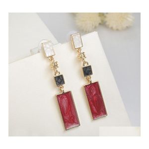 Dangle Lustre À La Mode Conception Simple Boucles D'oreilles Géométriques Pour Femmes Filles Rouge Pierre Style Coréen Bijoux De Mode Drop Delivery Otghb