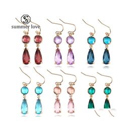 Bengelen kroonluchter trendy druppel kristal oorbellen voor vrouwen meisjes mode goud colorf waterdrop long statement oorring sieraden dr dhfk9