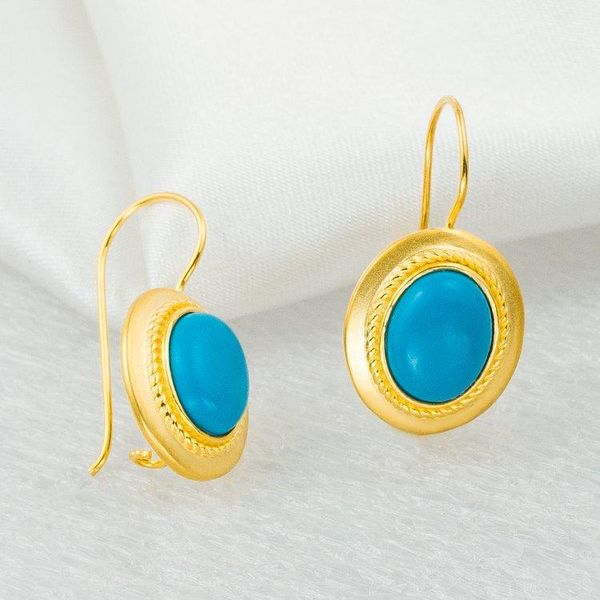 Boucles d'oreilles pendule en or 14 carats avec pierres précieuses turquoise