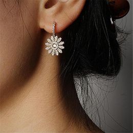 Dangle Chandelier UMagique Mode Coréenne CZ Zircone Tournesol Boucles D'oreilles Pour Les Femmes Exquis Cuivre Marguerite Soleil Fleur Jewel8923789