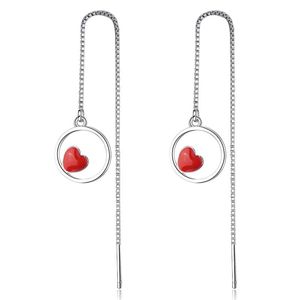 Bengelen kroonluchter utimtree dames mode zilveren sieraden rood hart lange kwikje druppel oorbellen voor meisje oorlijn pendientes brincos bijouxdan