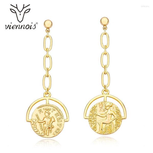 Colgante candelabro Viennois cadena larga pendientes redondos para mujer Color dorado retrato moneda gota moda declaración joyería regalo colgante Farl22