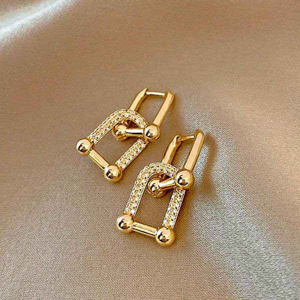 Dangle Lustre Vintage Charme 14K Véritable Plaqué Or Carré Géométrique Cristal Boucles D'oreilles Pour Les Femmes Zircone S925 Argent Aiguille Jewe