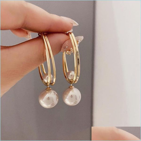 Dangle Lustre Vintage Charmming Coréen Mode Perle Boucles D'oreilles Pour Les Femmes Hoop Ellipse Noué Dangle Drop Bijoux Cadeau 1385 D3 De Dhbzz