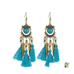 Dangle Lustre Vintage Ethnique Long Gland Boucle D'oreille Perle Acrylique Cristal Perles De Riz Croissant Plume Boucles D'oreilles Pour Les Femmes Drop Deli Ottxa