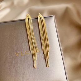 Dangle kroonluchter Vintage Gold Bar lange zijden kwast hanger oorbellen voor dames gladde geometrie Koreaanse oorbellen mode bruiloft sieraden 231213