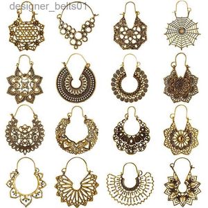 Bengelen kroonluchter vintage gouden zilveren kleur metaal met metalen holle oorbellen voor vrouwen geometrische gesneden etnische oorring Indian Jewely Brincol231219