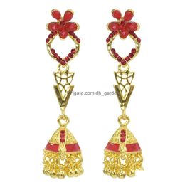 Cuelga la lámpara Pendientes Jhumka vintage para las mujeres Flor de metal dorado Campanas de cristal Pendiente de borla de cuentas Fiesta Indio afgano Dhgarden Dhnum