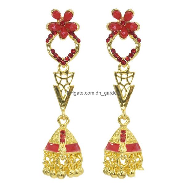 Dangle Chandelier Vintage Jhumka Boucles d'oreilles pour femmes Or Métal Fleur Cristal Cloches Perle Gland Boucle D'oreille Fête Afghan Indien Dhgarden Dhnum