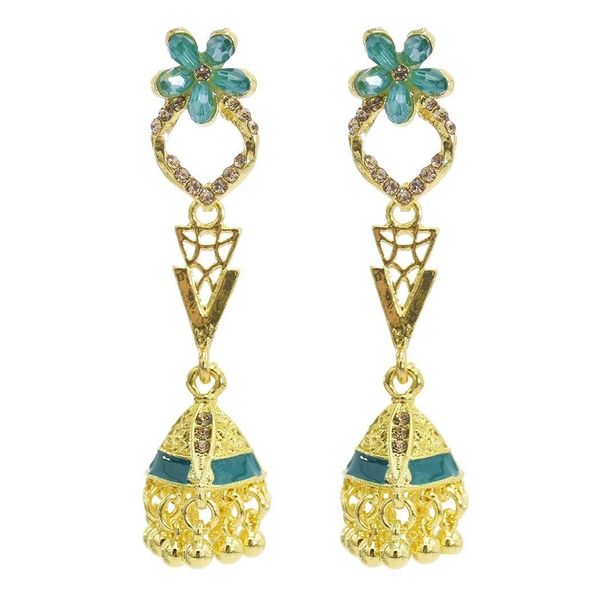 Pendientes colgantes de araña Vintage Jhumka para mujer, flor de metal dorado, campanas de cristal, cuentas, borla, pendiente, fiesta, joyería india afgana Dhpbf