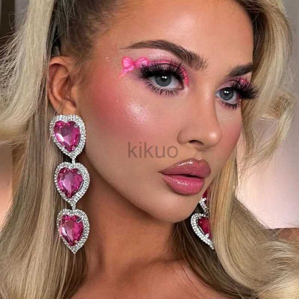 Cuelga los pendientes colgantes de la lámpara de la vendimia dulce tres en forma de corazón para las mujeres Rhinestone exagerado Barbie chica pendiente clip maquillaje bola joyería 24316