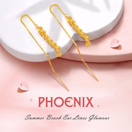 Cuelga la lámpara VITICEN 18k oro Phoenix Feather Rose Gold Long Ear Line Au750 Stud Pendientes Mujeres Moda Ear Jewelry Longitud 8 cm para novia 230602