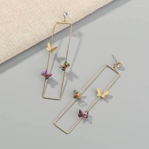 Bengelen kroonluchter vsnow minimalistische paarse groene email vlinder oorbellen voor vrouwen goud metaal holle vierkante geometrische drop -accessoires ki