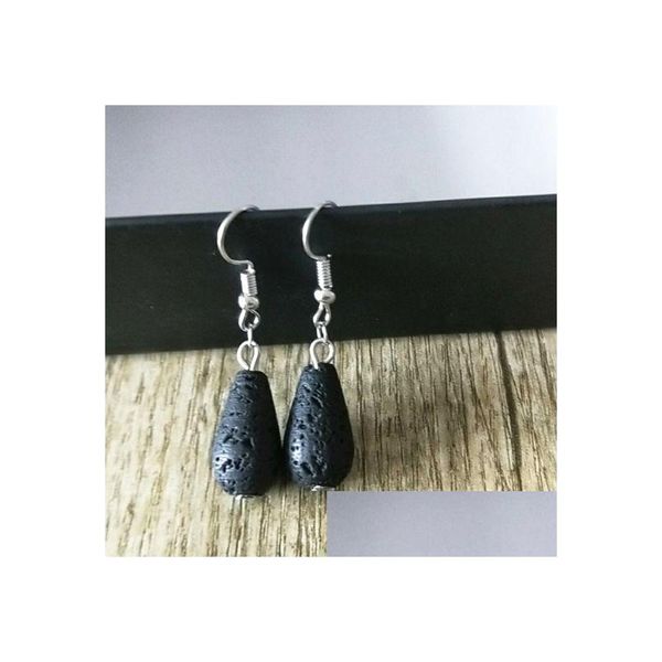 Dangle Lustre Goutte D'eau Noir Pierre De Lave Boucles D'oreilles Collier Diy Aromathérapie Huile Essentielle Diffuseur Boucles D'oreilles Bijoux Femmes Deliv Dhvkj