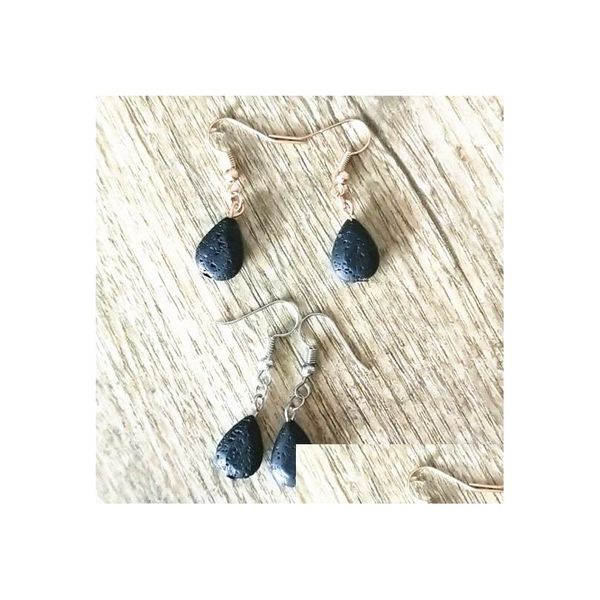 Dangle Lustre Goutte D'eau Pierre De Lave Noire Long Gland Boucles D'oreilles Collier Diy Aromathérapie Huile Essentielle Diffuseur Boucles D'oreilles Jewelr Dh3Bz