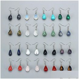 Dangle Lustre Goutte D'eau Boucle D'oreille En Pierre Naturelle Pour Femmes Oeil De Tigre Quartz Clair Lapis Opale Obsidienne Cône Perle Crochet Boucles D'oreilles De Dhzyt