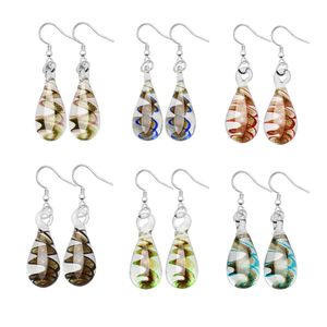 Dangle Kroonluchter Groothandel 1 Paar Bloem Waterdruppel Lampwork Glas Oorbellen Kraal Oorbel Sier Plated Levering Sieraden Dhg7U