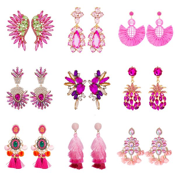 Dangle Lustre En Gros 48 Styles Déclaration Belle Rose Série Cristal Gland Boucles D'oreilles pour Femmes Filles Mode Fête Bijoux Cadeau 230519