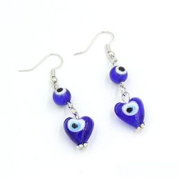 Dangle Lustre En Gros Evil Eyes Boucles D'oreilles En Forme De Coeur Murano Verre Bleu Boucle D'oreille Pour Les Femmes Fête D'anniversaire Cadeau Chanceux Ote0P