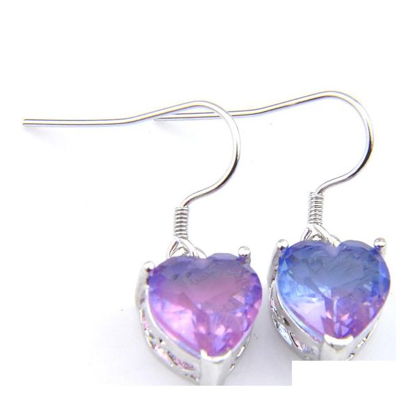 Dangle Chandelier Mayorista para mujeres Heart Bi Colored Turmaline Earring 925 Sier Purple Zircon Wedding Jewelry Barco Drop entrega Dhkdl