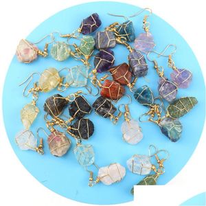 Dangle Lustre Fil Enroulé Cristal Naturel Pierre Brute Irregar Ore Boucles D'oreilles Énergie Guérison Gemme Améthyste Quartz Femmes Goutte Dhdjx