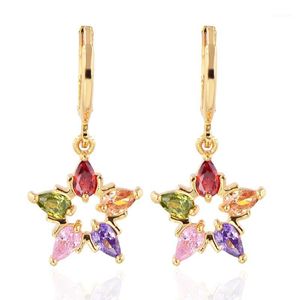 Dangle Lustre Femmes Filles Multicolore CZ Boucles D'oreilles Étoile Or Couleur Bijoux1