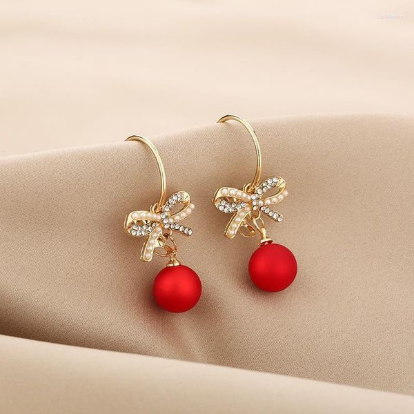 Boucles d'oreilles pendantes pour femmes, lustre, mode coréenne, tendance, accessoire suspendu, gothique, rouge, perle, nœud en Zircon, cadeau de l'année 2022, vente d'articles