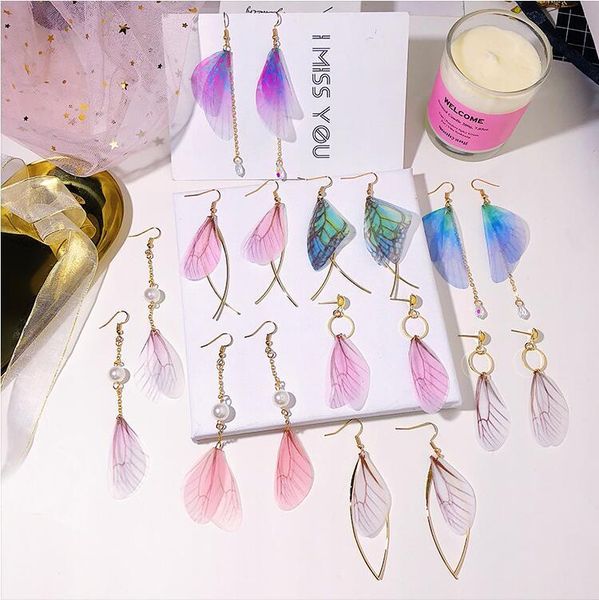 Dangle lustre femmes Tulle papillon ailes boucles d'oreilles breloques GSFE003 mode cadeau style national femmes bijoux à bricoler soi-même boucle d'oreille