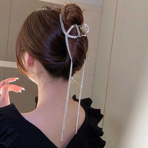 Bengelen Kroonluchter Vrouwen Kwastje Haar Klauw Strass Ketting Mode Krab Elegante Shark Clip Barrette Hoofdtooi Haarspeld Vrouwen Meisjes Haaraccessoires Z0608