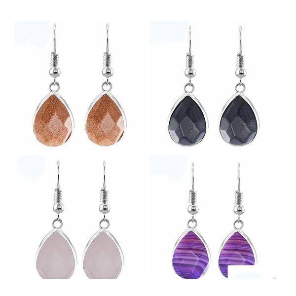 Dangle Lustre Femmes Larme Gemstone Boucles D'oreilles Naturel À Facettes Goutte D'eau Pierre Goutte Dangling Guérison Chakra Quartz Cristal Spi Dhiyi