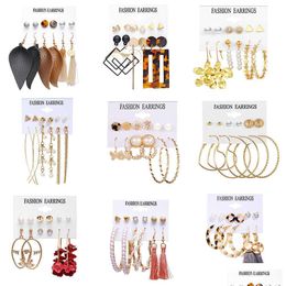 Bengle kroonluchter dames oorbellen Hoopdangle Stud Gold Sier Polated Tassel Earring Creative Simple Acryl Set 6 Paren Drop Leveren DHW8E