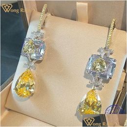 Chandelier en peluche de lustre Wong 925 Sterling Sier 3Ex Vvs 11 18 mm Sapphire rose Citrine émeraude créé Moisanite Drop Boucles d'oreilles fins D Dhgck