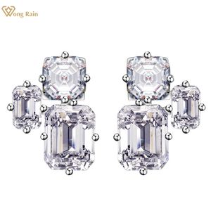 Dangle Lustre Wong Rain 925 Sterling Silver AsscherEmerald Cut High Carbon Diamond Gemstone 18K Gold Plated Boucles d'oreilles Studs Party Fine Jewelry 230404