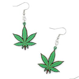 Dangle Chandelier Boucles d'oreilles feuille double face en bois - Cadeau de saison scolaire unique et bijoux de vacances pour les filles Drop Delivery Dhuql