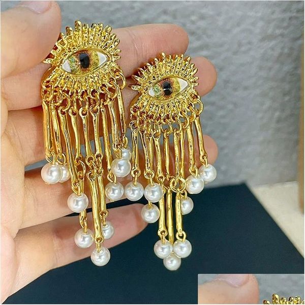 Chandelier en pendaison de lustre Xialuoke Devil Eye Eye Eye-Ored Personalité de style américain européen Pearl Tassel Party Holiday Jewelry Gifts 240202 D DHBW5