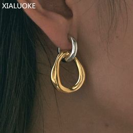 Dangle Kroonluchter XIALUOKE S925 Naald Vintage Metalen Onregelmatige Dubbele kleur Stud Oorbellen Voor Vrouwen Kan worden gescheiden door het dragen van sieraden 230621