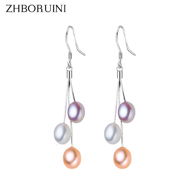 Cuelgue la lámpara ZHBORUINI Pendientes de perlas Perlas de agua dulce naturales Borlas Joyas de perlas Pendientes de gota 925 Joyas de plata esterlina para mujer 230519