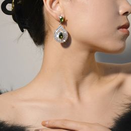 Lustre ovale en Zircon, goutte d'eau, artisanat exagéré, boucles d'oreilles de personnalité avancée, bijoux cadeau pour femmes