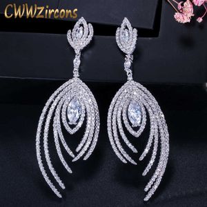 Dangle Drop Micro Pave Prachtige Cubuc Zirconia Lange Luxe Vrouwen Oorbel voor Bruiloft Avond Party Sieraden CZ117 210714