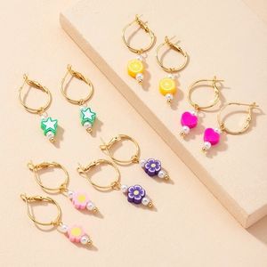 Pendientes colgantes para mujer, pendientes colgantes inusuales, pendientes de perlas reales de verano, joyería de arcilla, fruta, flor bonita, gota para el oído