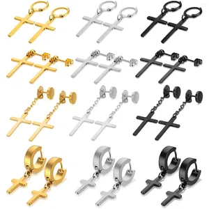 Boucles d'oreilles pendantes en acier inoxydable, 1 à 12 paires, ensemble articulé pour hommes et femmes, bijoux d'oreille, couleur argent/noir/or