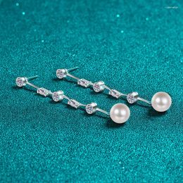 Pendientes colgantes de moissanita de 1,8 quilates, borla de perlas de agua dulce para mujer, Plata de Ley 925, Color D, VVS1, regalo de gota de diamante