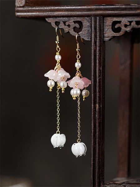 Boucles d'oreilles pendantes 1 paire de bijoux Hanfu Cheongsam de style ancien, pendentif fleur simple, crochets d'oreille, bijoux pour femmes et filles, cadeau