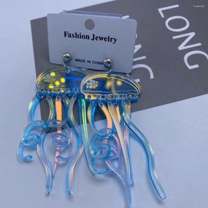 Boucles d'oreilles pendantes 1 paire de méduses réfléchissantes colorées longs glands Style exagéré cadeau acrylique