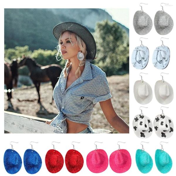 Boucles d'oreilles pendantes en résine pour femmes et filles, 1 paire, chapeau de Cowboy, crochet en forme de chapeau, bijoux Vintage, accessoires mignons