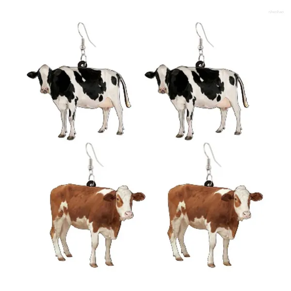 Boucles d'oreilles pendantes en acrylique, 1 paire, Animal mignon, dessin animé, vache, Crochet, tendance 2023, cadeaux amusants de fête à la mode