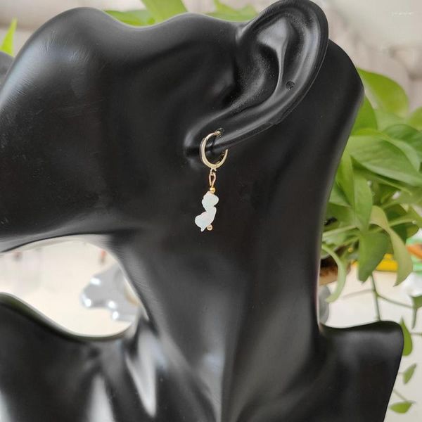 Boucles d'oreilles pendantes (1 paire) Mode 5.6 13mm White Opal US Jersey State Argent 925 avec boucle d'oreille plaquée or pour les femmes Bijoux de mariage Brincos