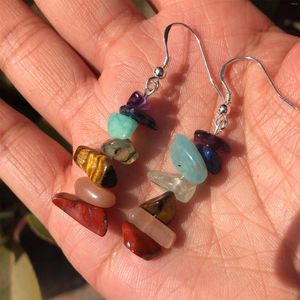 Boucles d'oreilles en peluche 1 paire Fengbaowu Natural 7 Chakras 925 Sterling Silver Oreing Chips Gravel Crystal Healing Stone Women Jewelry Gift