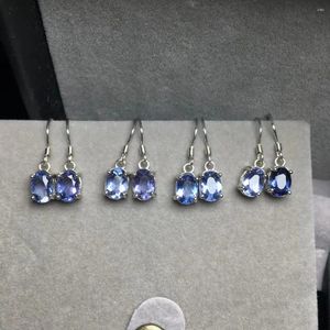 Boucles d'oreilles pendantes 1 paire Fengbaowu naturel bleu fluorite facettes ovale Cabochon boucle d'oreille 925 en argent Sterling bijoux de mode cadeau pour les femmes